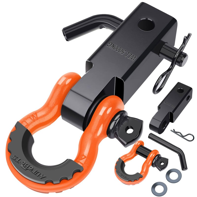 AUTOBOTS Shackle Hitch Receiver 2", 45,000 Lbs Break Strength Heavy Duty Receiver with 5/8" Screw Pin, 3/4" D Ring Shackles, Towing Accessories for Vehicle Recovery Off-Road, Orange&Black - Image 1